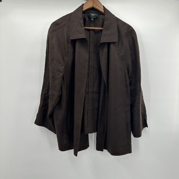 Talbots Jacket Womens 3X Brown Irish Linen Flowy Minimalist Lagenlook Boxy - Picture 1 of 9